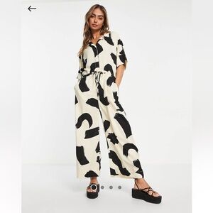 ASOS Black and Cream Abstract Print Jumpsuit